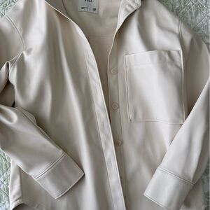 Abercrombie & Fitch Cream Leather Button Up Overcoat Shirt